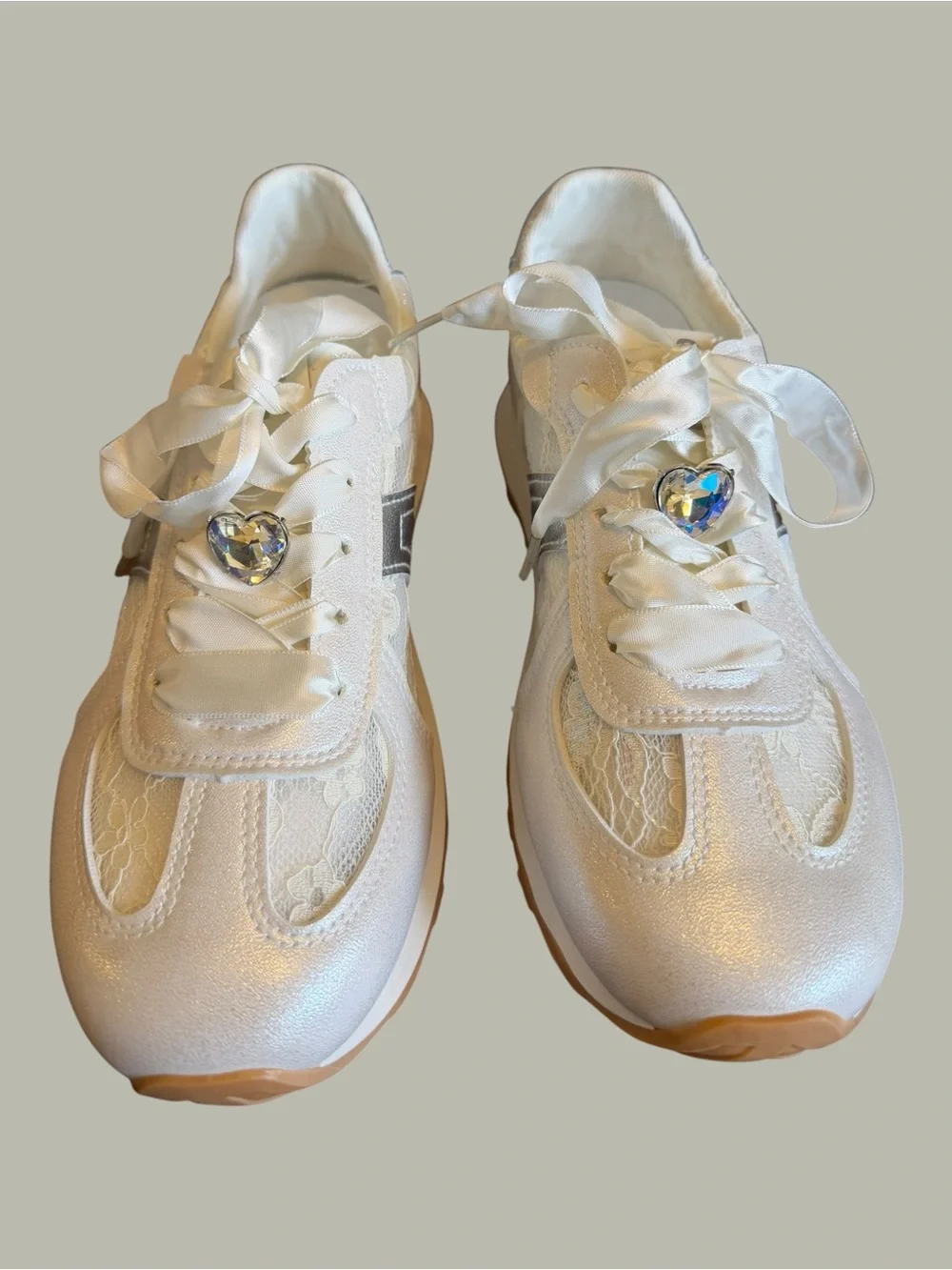 Lace Ribbon Detail Women’s White Sneakers - Picture 3 of 8